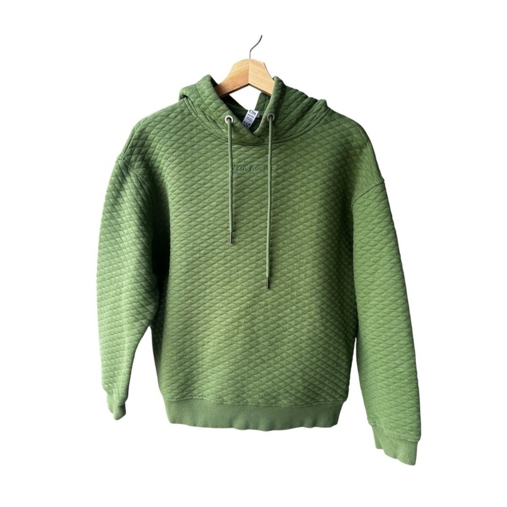 Zyia Active Sweater Hoodie Sage Green Diamond Quilted Pullover Athleisure Large